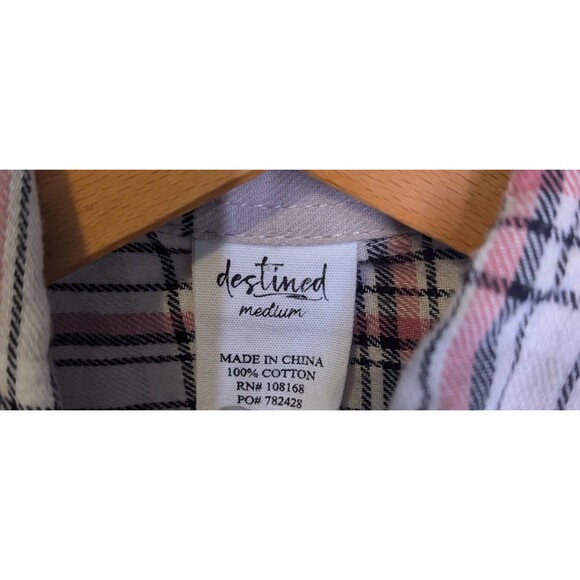 DESTINED Women's Shirt Size M Medium Pink & Gray Button Up Plaid (861m) - Picture 3 of 3
